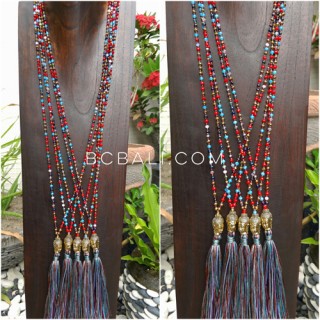 buddha head chrome gold tassel necklaces crystal beads fashion